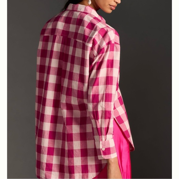 Anthropologie Maeve The Bennet Buttondown Shirt Pink Buffalo Check Size L - Picture 2 of 11